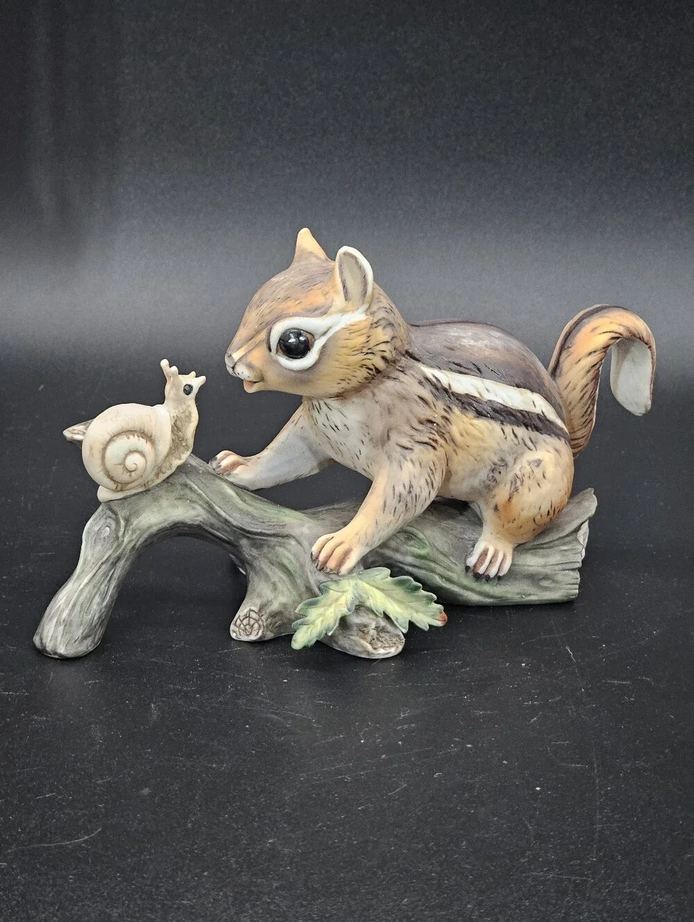 Vintage 1980 Homco Masterpiece Porcelain Chipmunk and Snail Figurine